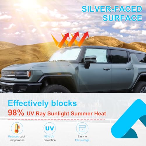 Auto Side Window Front Seat Reflective Sunshade Fit for Hummer EV 2022-2026 SUV/SUT, Side Window Front Seat Reflective Sunshade and Front Windshield Sun Shade, Foldable Sun Shield