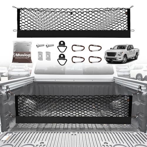 Muslogy Truck Bed Cargo Net Trunk Netting Compatible with Nissan Titan 2017-2025 Accessories, Pickup Cargo Organizer SUV Sedan Storage Net w/Heavy Duty Carabiners - style: 2017+ Titan
