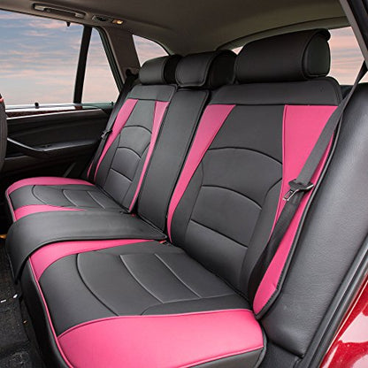 FH Group Ultra Comfort Highest Grade Faux Leather Full Set Cushion Pads Car Seat Covers for Front and Rear– Universal Fit for Cars Trucks & SUVs Pink/Black - color: Pink, style: Full Set