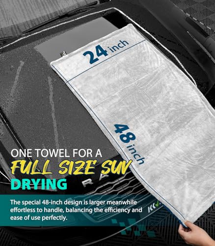 KKV Full-Sized SUV Drying Towel, 48”x24” Dual Sided Microfiber Car Cleaning Towel with Twisting Yarn Technique, 1400GSM Super Absorbent, Scratch-Free, Machine Washable (LightGrey-MarineBlue) - color: Lightgrey-marineblue
