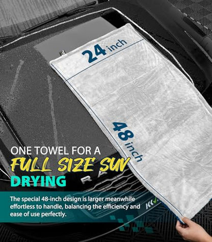 KKV Full-Sized SUV Drying Towel, 48”x24” Dual Sided Microfiber Car Cleaning Towel with Twisting Yarn Technique, 1400GSM Super Absorbent, Scratch-Free, Machine Washable (LightGrey-MarineBlue) - color: Lightgrey-marineblue