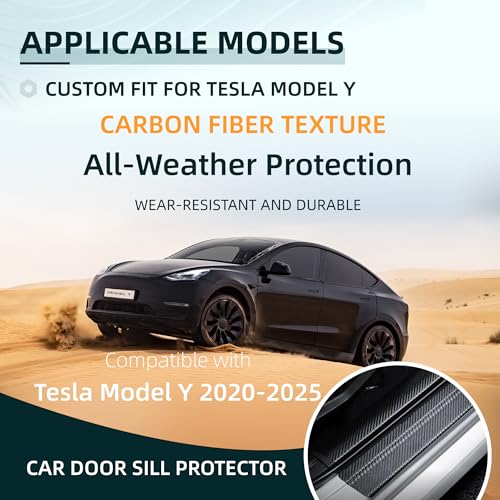 Car Door Sill Protector Compatible with Tesla Model Y 2025-2019 Prime - Custom Fit Anti-Scratch Carbon Fiber Threshold Protection Sticker, Trunk & Door Entry Edge Guard(9 PCS)