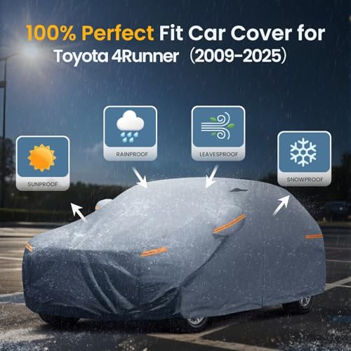 Waterproof Toyota 4Runner(2002-2026) Car Cover with Breathable Vents, [2026 Upgrade] Premium Covers with Cotton Liner and Zipper Door, Sun Rain Snow Dust Uv Protection.(Gift with Towel) - color: SUV Car Cover, size: Custom Fit Toyota 4Runner+Towel+Bag