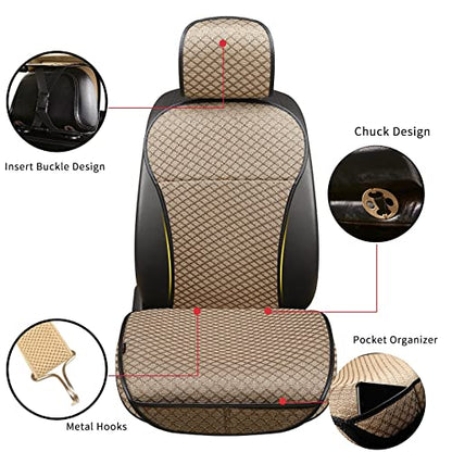 Breathable Car Seat Cover,Luxury Front Seat Cover,Durable and Non Slip,Polyester Silk Material, Universal Car Seat Cushion,Suitable for All Seasons,Airbag Compatible(Beige，2PCS) - color: Beige-Front 2pcs