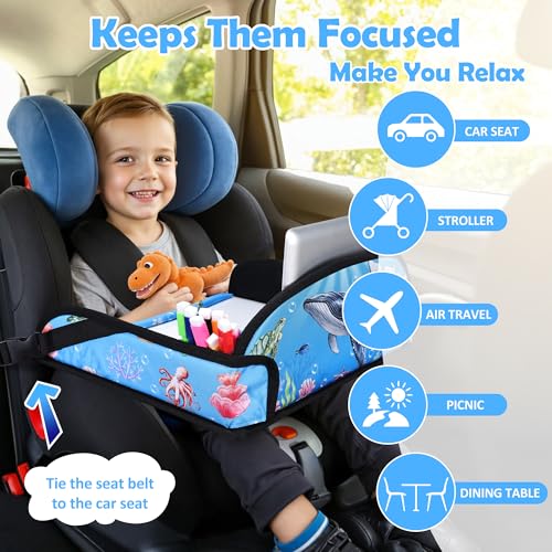 Kids Travel Tray for Toddler Carseat, Road Trip Activities Essentials for Toddler, Kids Lap Desk Tray with Tablet Holder Stand ＆ Dry Erase Board (Whale) - color: Whale
