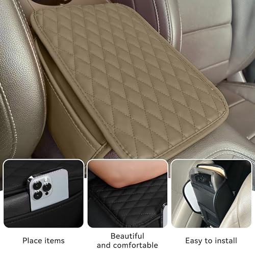 Upgraded Car Middle Center Console Cover with 2 Storage, Universal Microfiber Leather Car Armrest Cover Cushion Universal Vehicle Middle Console Cover, Most Vehicle, SUV, Truck. (Beige) - color: Beige