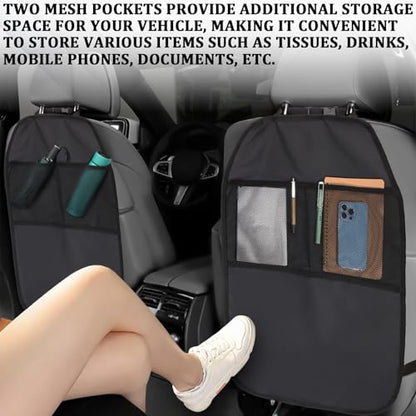 2PCS Kick Mats Back Seat Protector Back Seat Cover for Kids Feet Car Seats Kick Mat Vehicle Organizer Black Car Mats Travel Bag 2 Mesh Storage Pockets Waterproof Pad Interior Protectors