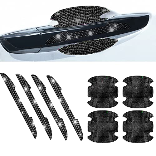 8Pcs Bling Rhinestone Car Door Handle Stickers Protector, Trim Auto Door Entry Guard Stickers for Women and Men, All Cars, Water Drill Material, Black - color: Black