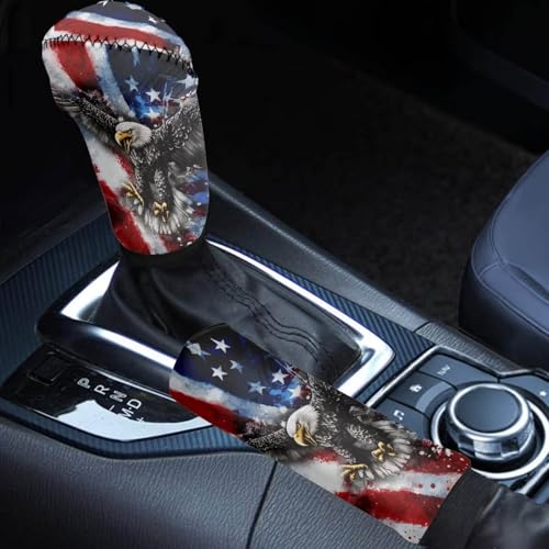 KEIAHUAN 2 Pack Car Gear Shift Knob Cover & Handbrake Cover American Flag Bald Eagle Patriotic Vehicle Shift Gear Knob Covers Auto Decoration Accessories for Men - color: American Flag Bald Eagle