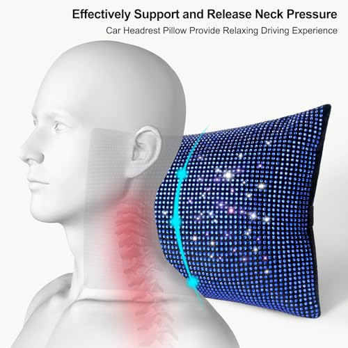 surpassme 2PCS Rhinestone Car Headrest Neck Pillow for Driving with Bling Bling Crystal Bow Pillow Car Accessories for Women (Blue) - color: 2 Blue Pillows