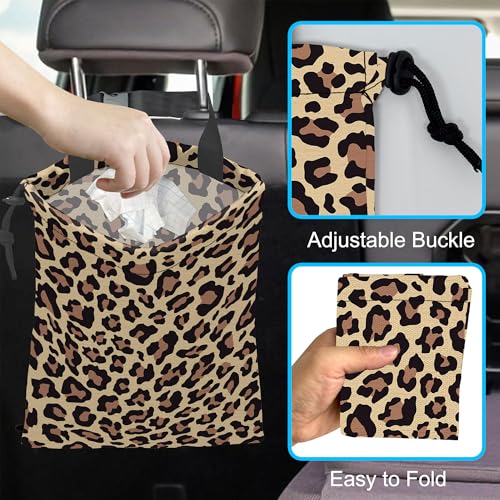 Car Trash Bag Hanging Brown Leopard Print Car Trash Can Waterproof Garbage Bag Hanging for Car Back Seat - color: Brown Leopard Print