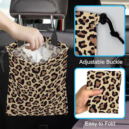 Car Trash Bag Hanging Brown Leopard Print Car Trash Can Waterproof Garbage Bag Hanging for Car Back Seat - color: Brown Leopard Print