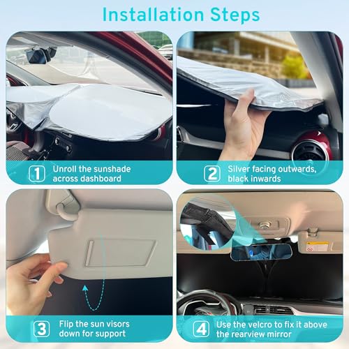 XHRING Windshield Sun Shade Custom Fit for Jeep Wrangler JL 2000-2026 JK Gladiator Rubicon Sahara 4XE JKU Sport S Mojave X TJ Accessories, Front Window Sunshade Sun Visor Shield for Wrangler Gladiator