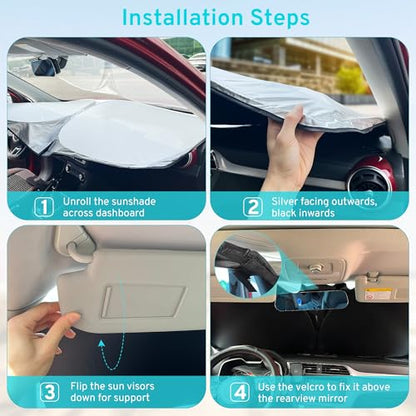 XHRING Windshield Sun Shade Custom Fit for Jeep Wrangler JL 2000-2026 JK Gladiator Rubicon Sahara 4XE JKU Sport S Mojave X TJ Accessories, Front Window Sunshade Sun Visor Shield for Wrangler Gladiator