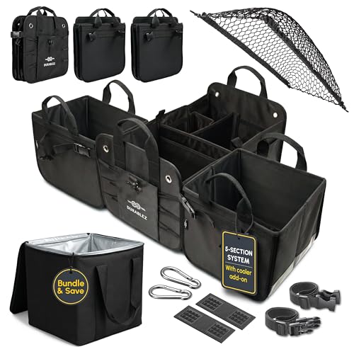 Trunk Organizer 5-Section Modular XL Car Storage System – Extra Large Cargo Organizer for Car Trunk, Foldable Multi-Compartment Auto Organizer, Heavy Duty Oxford 1680D – Black - color: black, size: 5-section XXXL