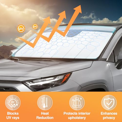 KUST Windshield Sun Shade for Toyota RAV4 2019-2025 Foldable Thicken Window Sunshade UV Protection Keep Cool Sunshield Easy Install Sun Visor Accessories Aluminum Film - size: FOR | Thickened Toyota RAV4 2019-2025