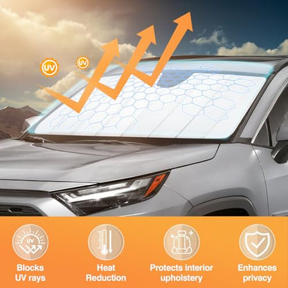 KUST Windshield Sun Shade for Toyota RAV4 2019-2025 Foldable Thicken Window Sunshade UV Protection Keep Cool Sunshield Easy Install Sun Visor Accessories Aluminum Film - size: FOR | Thickened Toyota RAV4 2019-2025