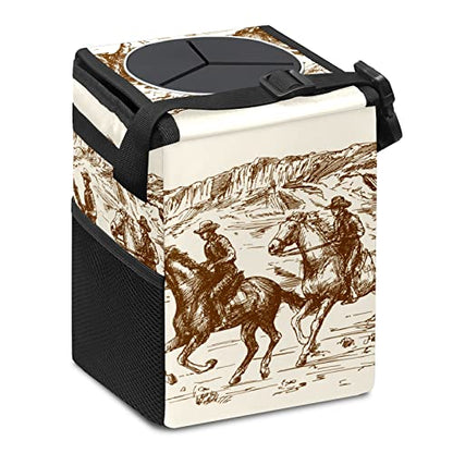 Wild Western Cowboy Car Trash Can with Lid Collapsible Reusable Waterproof Car Garage Bag,Automotive Garbage Can,Car Accessories Interior Car Organizer - color: 220120411
