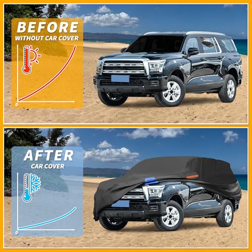 Waterproof All-Weather Universal Car Cover with Right Side Zipper, 190T Polyeste Black Blue Fits for SUV 190" to 200" Length - size: Fit for Suv Length 190" to 200"