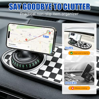 Multifunctional Car Anti-Slip Mat, 360° Rotatable Car Anti Slip Mat Phone Holder, Universal Dashboard Pad with Temporary Parking Number, Dashboard Accessories for Sunglass Chapstick (Black Brown) - color: Black-Brown