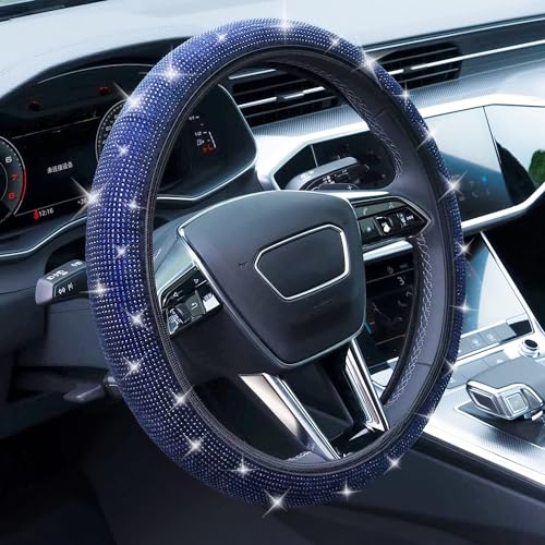 Bling Steering Wheel Cover, Rhinestone Steering Wheel Cover with Crystal Diamond for Women, Sparkling Car Wheel Protector Universal Fit 14-15 inches - Royal Blue - color: blue