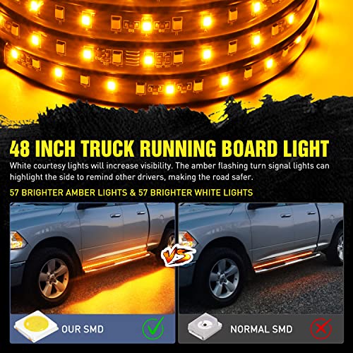 Nilight 48inch Truck LED Running Board Lights 2 PCS Side Maker Light with White Courtesy & Sequential Amber Turn Signal Lighting Strips Kit for Trucks Pickup SUV - color: 48" Running Board Lights White/Amber