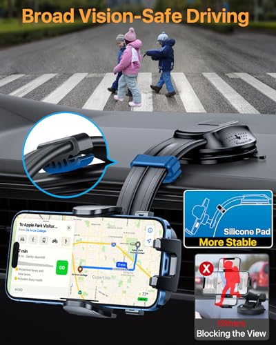 HTU Upgraded Strongest Suction Car Phone Holder Bendable Arm, Never Block View Rotatable Cellphone Mount for Dashboard Windshield Vent, Cradle Stand for iPhone 17 16 15 14 13 12 Pro Max (Red) - color: Red