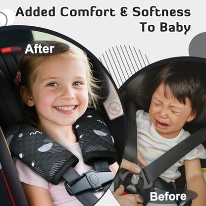 INFANZIA Car Seat Strap Covers for Infants Babies, Soft Carseat Shoulder Pads for Kids, Double-Sided Use Seatbelt Cushion Covers for Stroller, Pushchair & High Chair (Black) - color: Black