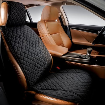 IVICY Faux Linen Front Car Seat Cover – Durable, Non-Slip Seat Protector for Cars – 1 Unit, Black - color: BLACK HYB LN