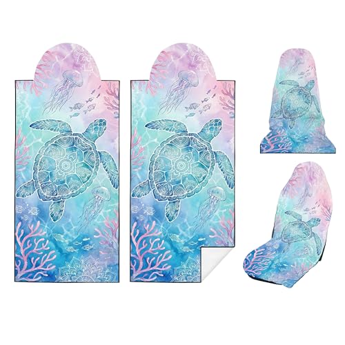 2 Pack Car Seat Towel Covers, Sweat-Proof Microfiber Seat Protectors for Gym, Running, Beach & Workout, Breathable Quick-Dry, Machine Washable, Coral Sea Turtle Print, Universal Fit - color: Coral Sea Turtle