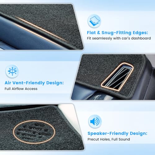 KUST Black Dash Cover Compatible with Toyota Highlander 2014-2019 Dashboard Cover Accessories for Highlander Non-Slip Polyester Dashboard Mat Custom Fit Center Console Sunshield Protector No Glare - size: Highlander 14-19(Black)