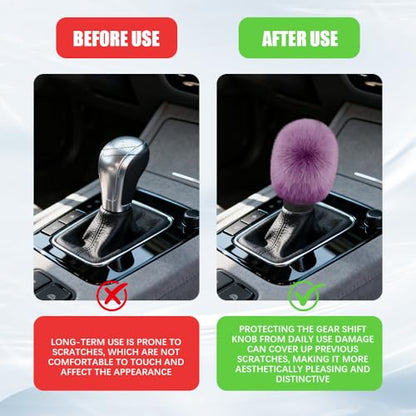 2PCS Plush Car Gear Shift Knob Cover & Handbrake Cover, Shift Knob Protector, Soft Fluffy Gear Handbrake Protective Sleeves, Shifter Lever Brake Handle Warm Plush Set for Cars (Grape Purple) - color: Grape Purple