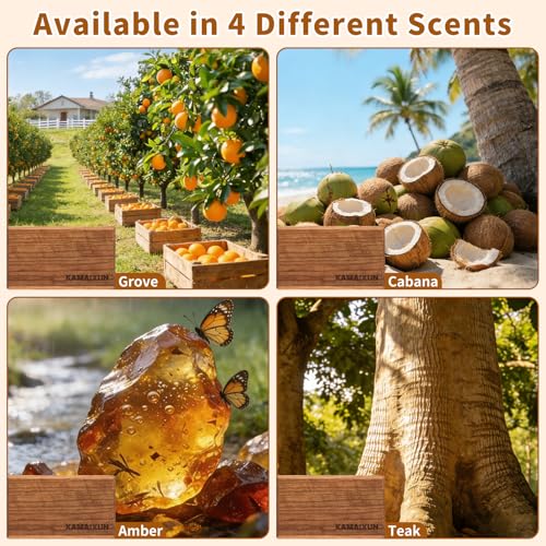 4 Pack Wood Car Air Freshener, Car Odor Eliminator, Essential Oils Clean Ingredients Long Lasting Scent, Vehicle Scent Diffuser Refill with Metal Clip for Truck SUV Sedans (Teak-Amber-Cabana-Grove)