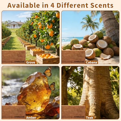 4 Pack Wood Car Air Freshener, Car Odor Eliminator, Essential Oils Clean Ingredients Long Lasting Scent, Vehicle Scent Diffuser Refill with Metal Clip for Truck SUV Sedans (Teak-Amber-Cabana-Grove)