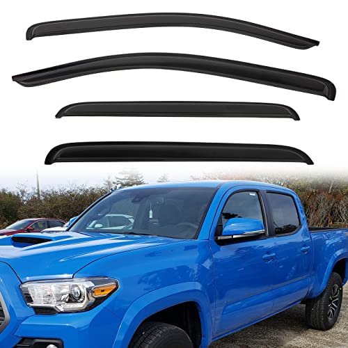 Window Visor Rain Guards Compatible with 2016-2022 Tacoma Double/Crew Cab with 4 Full Size Doors Tape-On(No-Drill Smoke Wind Deflectors Vent Visors for Trucks - size: for 2016-2022 Tacoma Double/Crew Cab