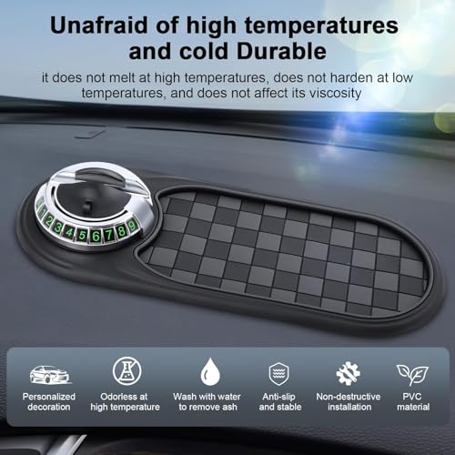 Multifunction Car Anti-Slip Mat Auto Universal Phone Holder, Rotatable Anti Skid Car Dashboard Pad with Temporary Parking Numbe and Large Pad for Phones Sunglasses Keys Gadgets(Style-6) (Brown-Gold) - color: Brown-Gold