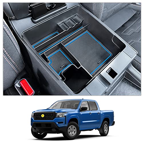 CDEFG for 2022 2023 2024 2025 2026 Nissan Frontier Center Console Organizer Tray for 2022-2026 Nissan Frontier Armrest Storage Box 2022-2026 Frontier Truck Accessories - color: Blue