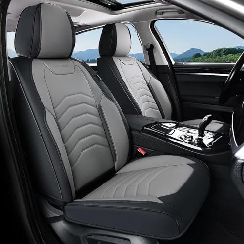 Coverado Front Seat Covers, Leather Car Seat Covers Luxury Automotive Seat Covers for Cars, Waterproof Car Seat Protectors Car Seat Cushion Universal Fit for Most Cars Trucks SUV Vehicles, Black&Gray - color: Black&Gray(Line), size: Front
