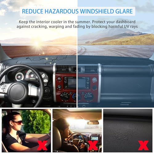 Aunginsy Car Dashboard Cover Mat Compatible with Toyota FJ Cruiser 2007-2021 SUV Dashboard Dash Cover Nonslip Black Mat Sun Pad Dash Carpet Sunshade Glare UV Rays Protector Car Interior Accessories - color: Black(LHD)
