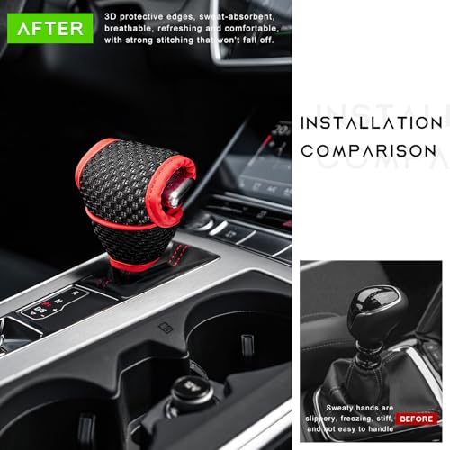Car Gear Shift Knob Cover, Anti-Slip Manual Automatic Shifting Knob Gear Handle Stick Protection, Breathable Automotive Rod Lever Shifter Knobs Cover for SUV Truck RV (Black & Red, Regular) - color: Black & Red, size: Regular