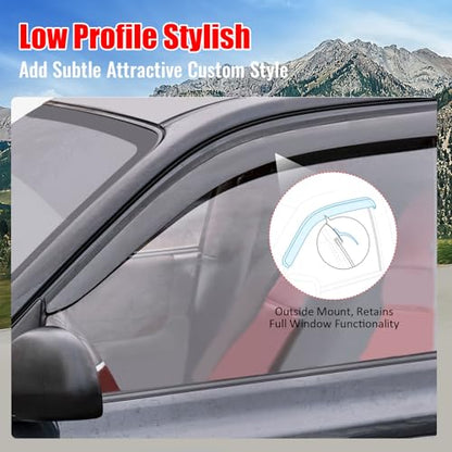 IKON MOTORSPORTS Tape on Low Profile Window Visors, Compatible with 2018-2024 Audi Q5 & SQ5 (Not Fit Sportback Models), Acrylic Smoke/Tinted Rain Guards, Side Window Wind Deflectors 4PCS