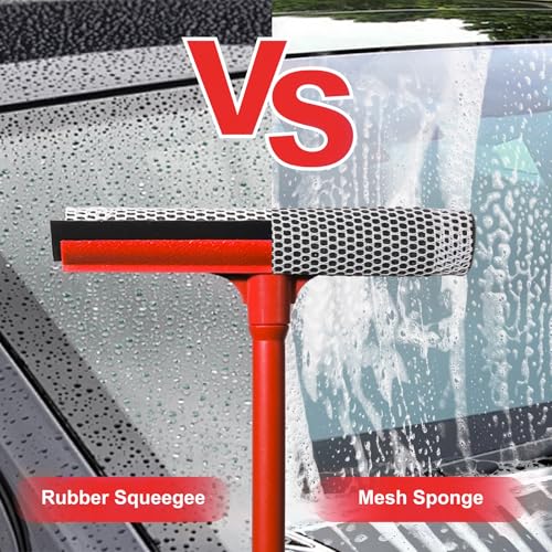 Car Squeegee with 15.9" Handle,Car Windshield Squeegee for Gas Station, Windows, Glass, Bathroom, Garage Cleaning, Rubber Blade Cleaner with Handle, Applicable to All Vehicles