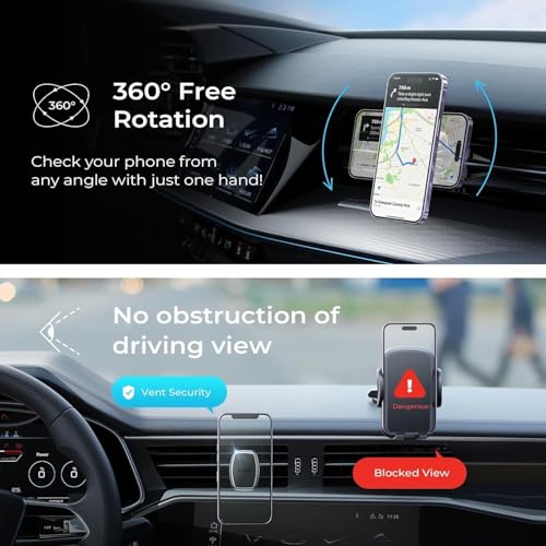 LISEN Magnetic Phone Holder for Car, Car Phone Holder Magnetic with Upgraded Clip & Ultra 6 Strong Magnets, Magnetic Car Phone Mount Magnet for Car Automobile Cradles, Soporte de Telefono para carro - color: Black