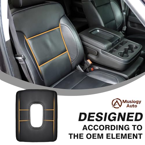 Muslogy Center Console Armrest Cover Fit for Chevy Silverado & GMC Sierra 1500 2500 3500HD 2014-2018 Accessories, Comfort Armrest Pad Console Lid Cushion Vegan Leather 1-Inch Thick(Split Bench Seat) - size: 1) 14-18 |Silverado & Sierra| Jump Seat, +Thick