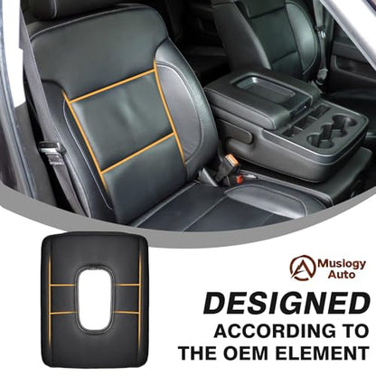 Muslogy Center Console Armrest Cover Fit for Chevy Silverado & GMC Sierra 1500 2500 3500HD 2014-2018 Accessories, Comfort Armrest Pad Console Lid Cushion Vegan Leather 1-Inch Thick(Split Bench Seat) - size: 1) 14-18 |Silverado & Sierra| Jump Seat, +Thick
