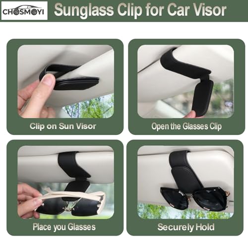 CHOSMOYI Magnetic Leather Sunglass Holder for Car, Sunglasses Clip for Car Visor, Auto Interior Accessories Universal for Different Size Eyeglasses (Black)