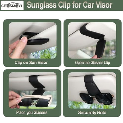 CHOSMOYI Magnetic Leather Sunglass Holder for Car, Sunglasses Clip for Car Visor, Auto Interior Accessories Universal for Different Size Eyeglasses (Black)