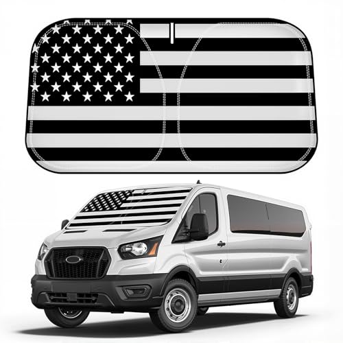 D-Lumina Windshield Sun Shade for 2015-2025 2026 Fo'rd Transit Accessories Wagon XL,Wagon XLT Cargo Vehicle, Connect Van XL, Front Window Sunshade American Flag Sun Visor Protector Blocks UV Rays Heat - size: Silver & Black-fit 2015-2025 Ford Transit