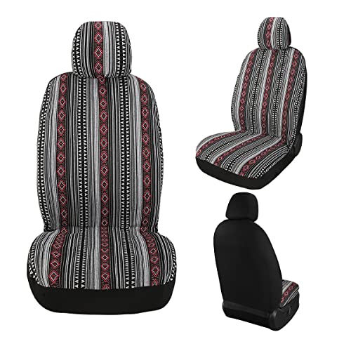 Baja Saddle Blanket Car Seat Covers 4PCS Front, Breathable Washable Striped Woven Automotive Vehicle Seat Cover, Universal Boho Seat Cover for Sedan, SUV, Truck, Airbag Compatible - color: Red and White, size: Front