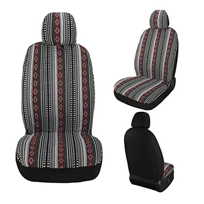 Baja Saddle Blanket Car Seat Covers 4PCS Front, Breathable Washable Striped Woven Automotive Vehicle Seat Cover, Universal Boho Seat Cover for Sedan, SUV, Truck, Airbag Compatible - color: Red and White, size: Front